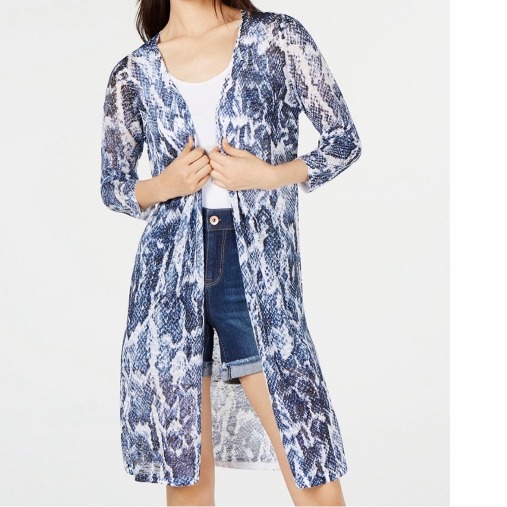 INC | Snake-Print Blue White Duster Cardigan Sz M